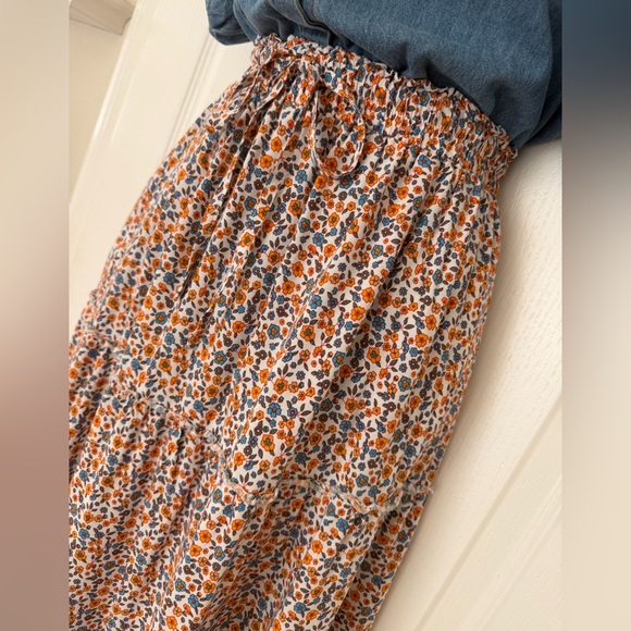 Merkeety Orange Blue Floral Ruffle Tiered Maxi Skirt, Size XL - Picture 4 of 11